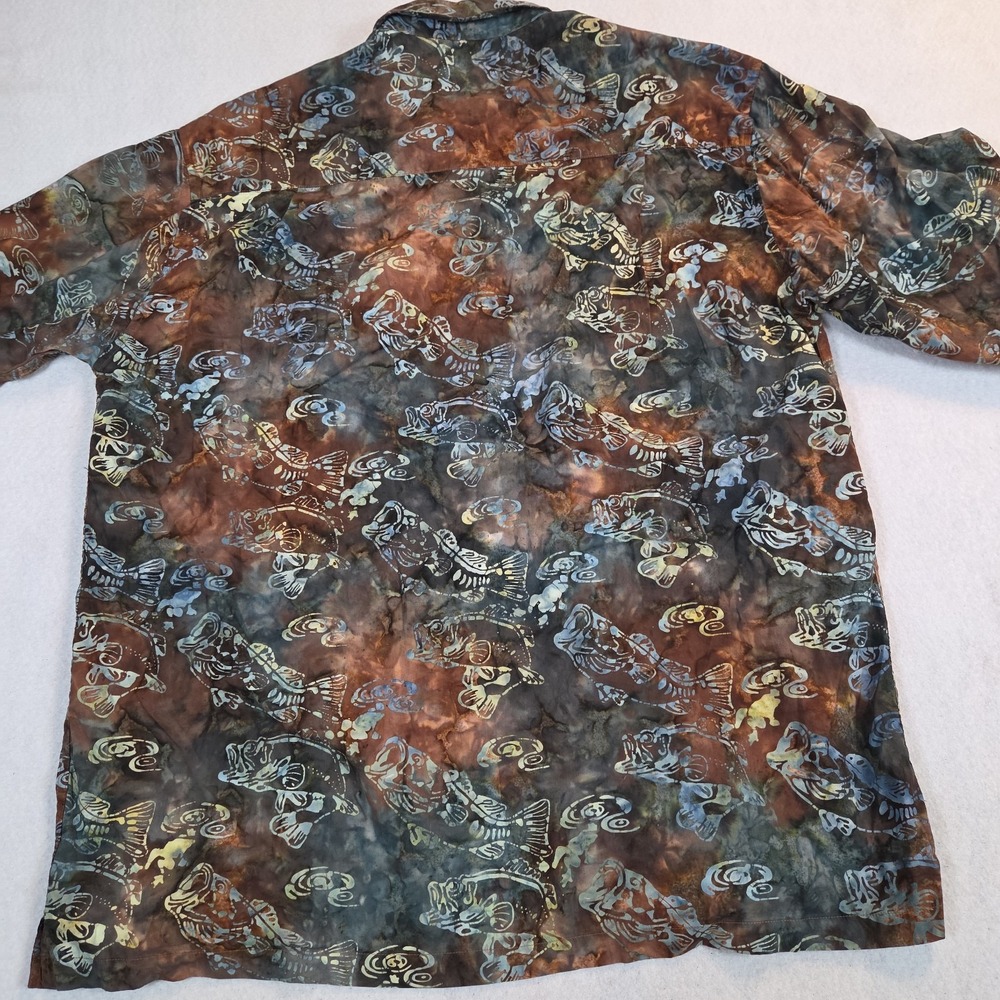 Johari West Shirt Mens 3XLT Brown Batik Hawaiian Short Sleeve Large Mouth Bass - Picture 8 of 9